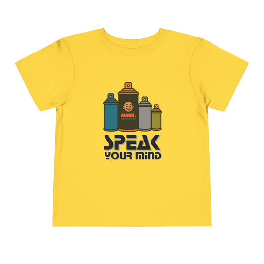T-shirt Kid Breathable Cotton Monk Speak Loud Front View Yellow Color