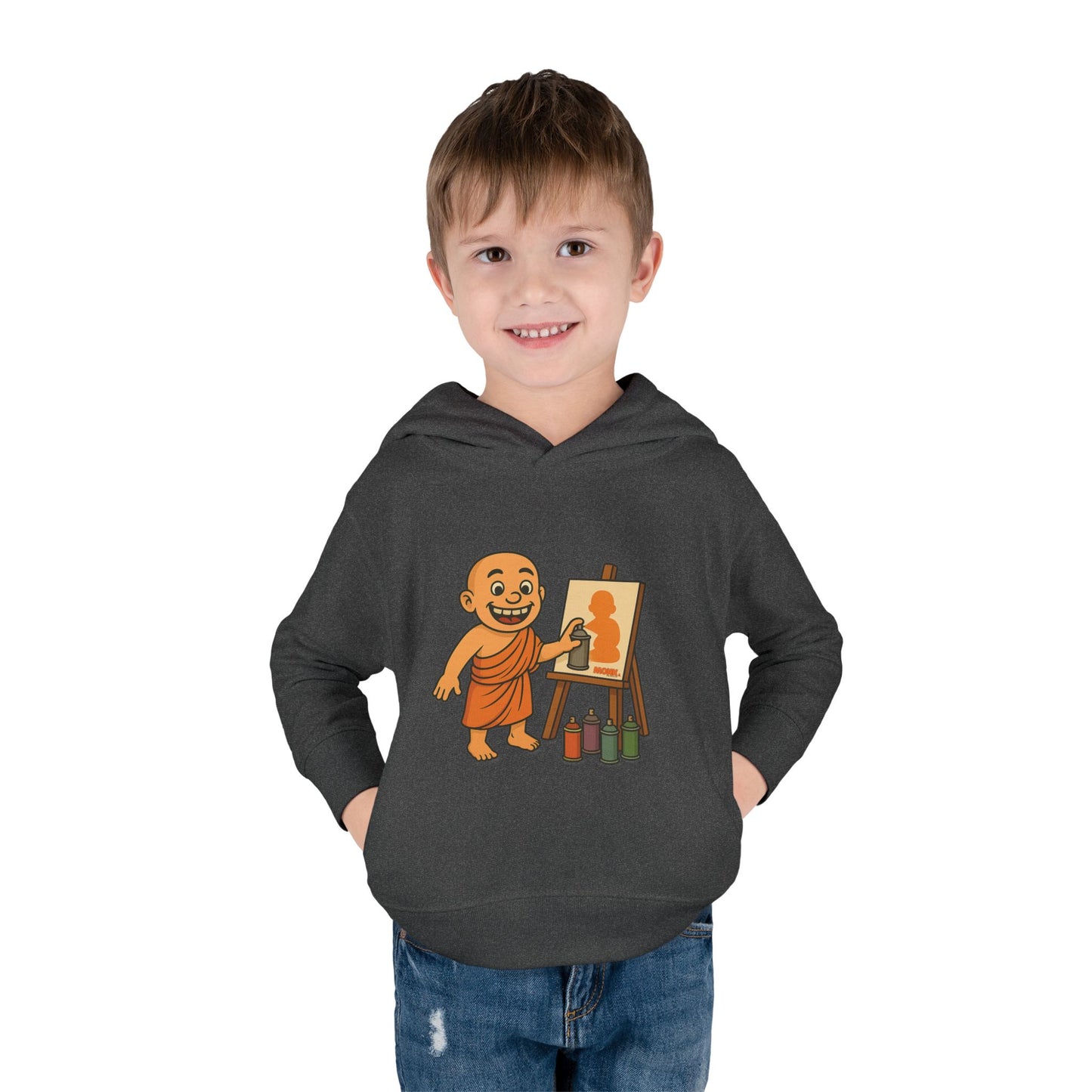 Kids Hoodie Warm Cotton Monk Hide and Seek Boy Front View Smoking Vintage Color