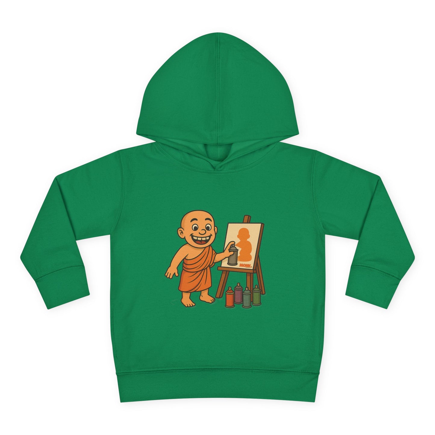 Kids Hoodie Warm Cotton Monk Hide and Seek Front View Heather Kelly Green Color