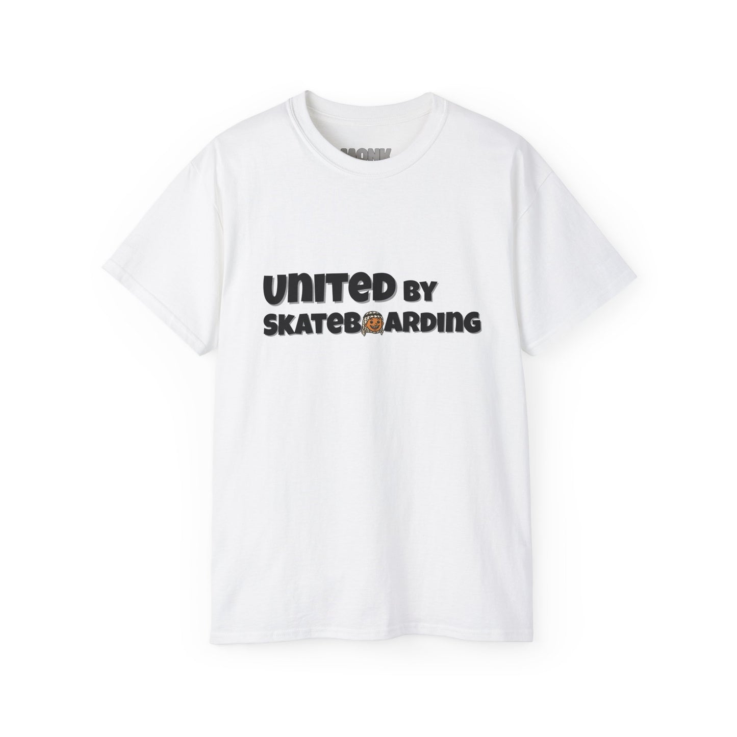 Help Gaza Skateboarding Adult 100% Cotton T-shirt Monk Front View White Color