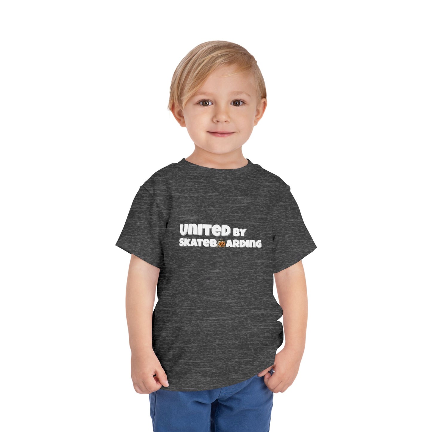 United For Gaza Skateboarding T-Shirt 100% Cotton Kid Help Palestine Front View Grey Color