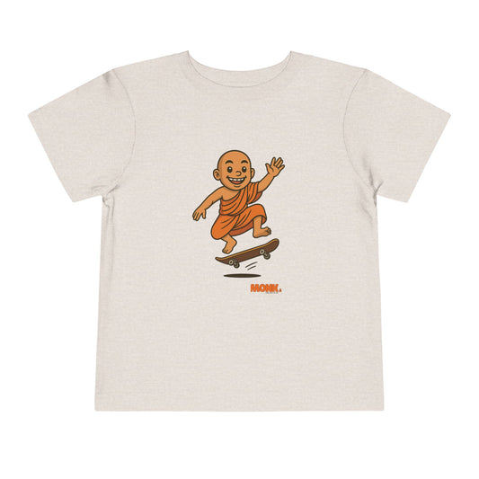 T-shirt Kid Breathable Cotton Monk Rolling Skateboard Front View Heather Dust Color
