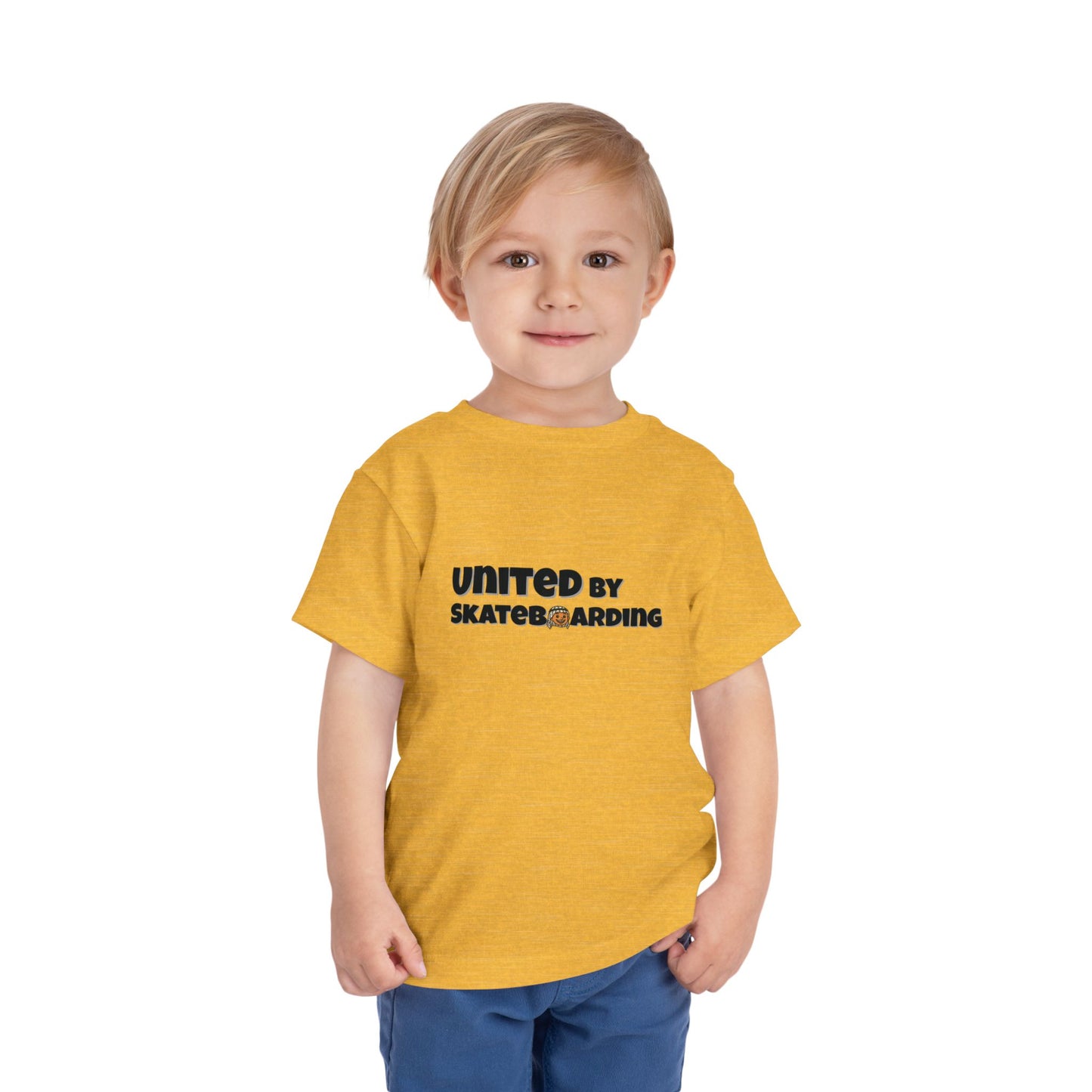 United For Gaza Skateboarding T-Shirt 100% Cotton Help Palestine Kids Front View Yellow Color