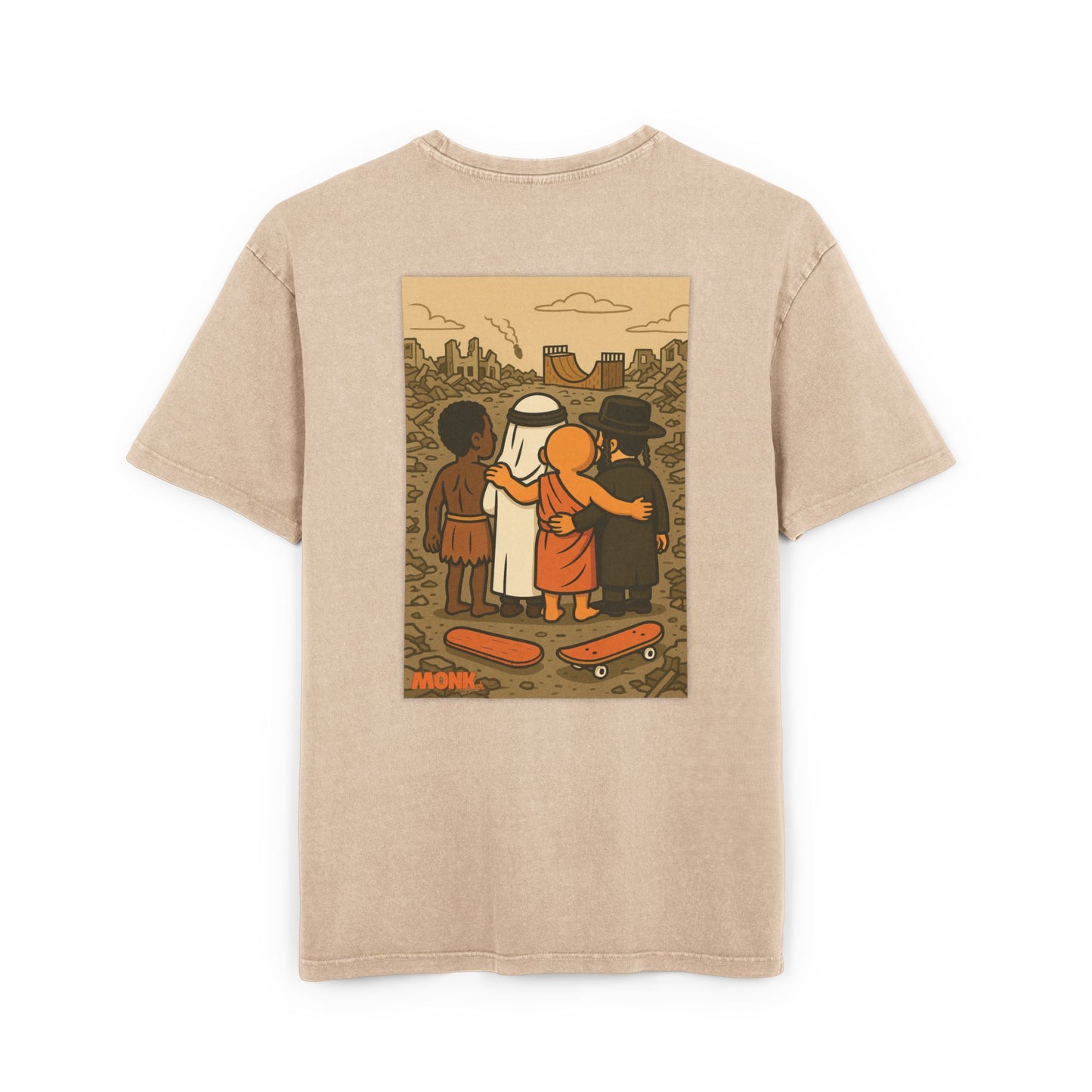 Acid Washed Adult Oversized Premium T-Shirt United For Gaza Union Beige Back