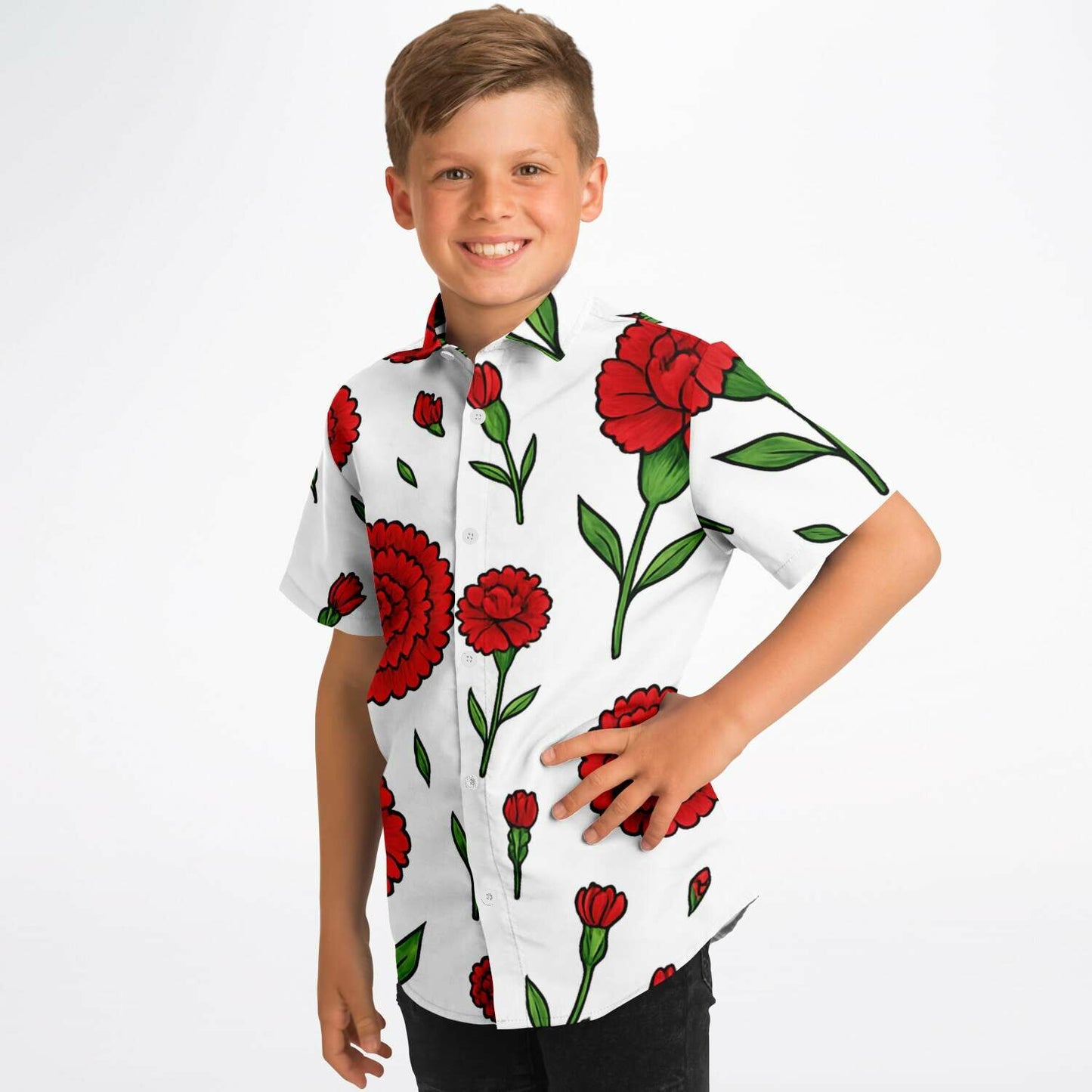 Kid and Youth Hawaiian Shirt Portuguese Revolution 25 Abril Cravos Boy Side View