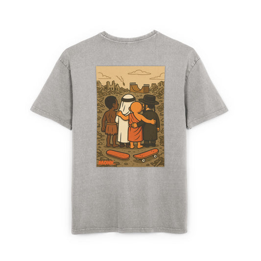 Acid Washed Adult Oversized Premium T-Shirt United For Gaza Asphalt Back