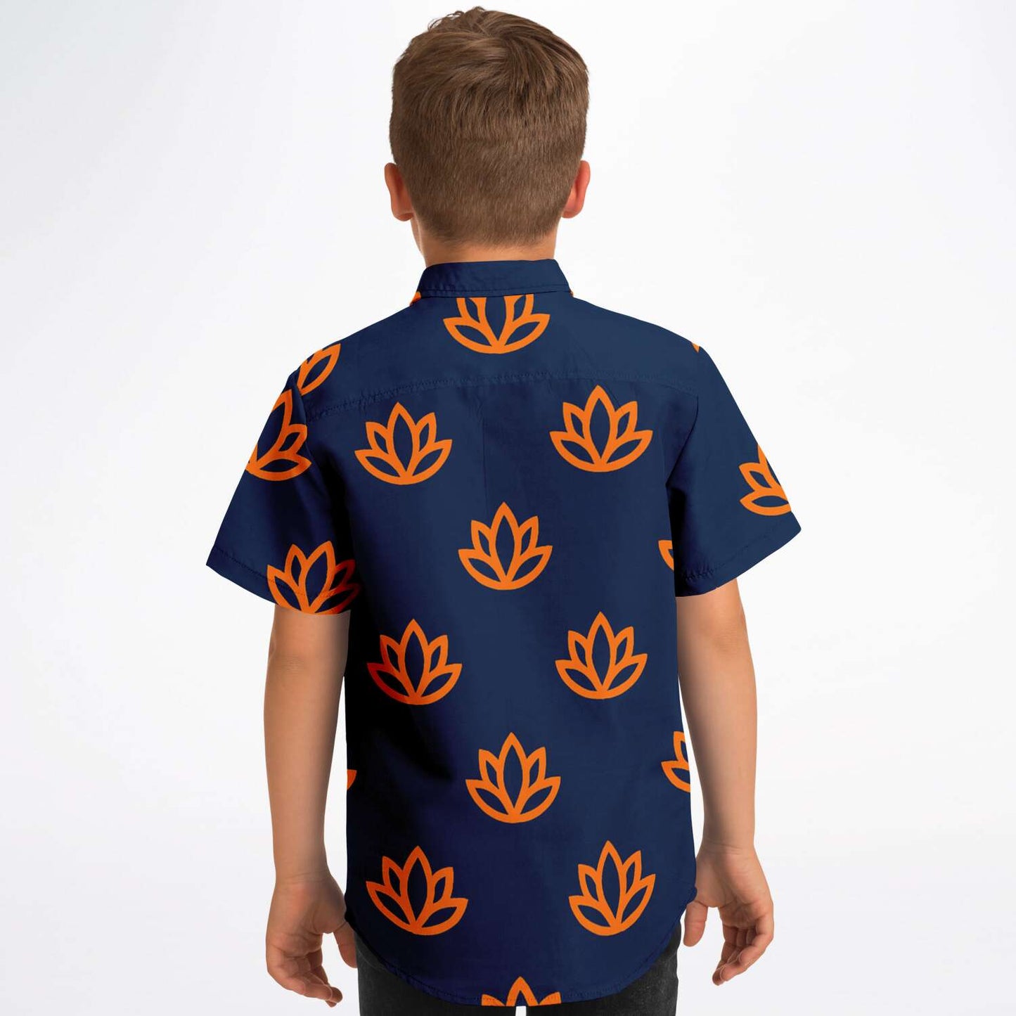 Kids and Youth Hawaiian Shirt Lotus Flower Boy Back View