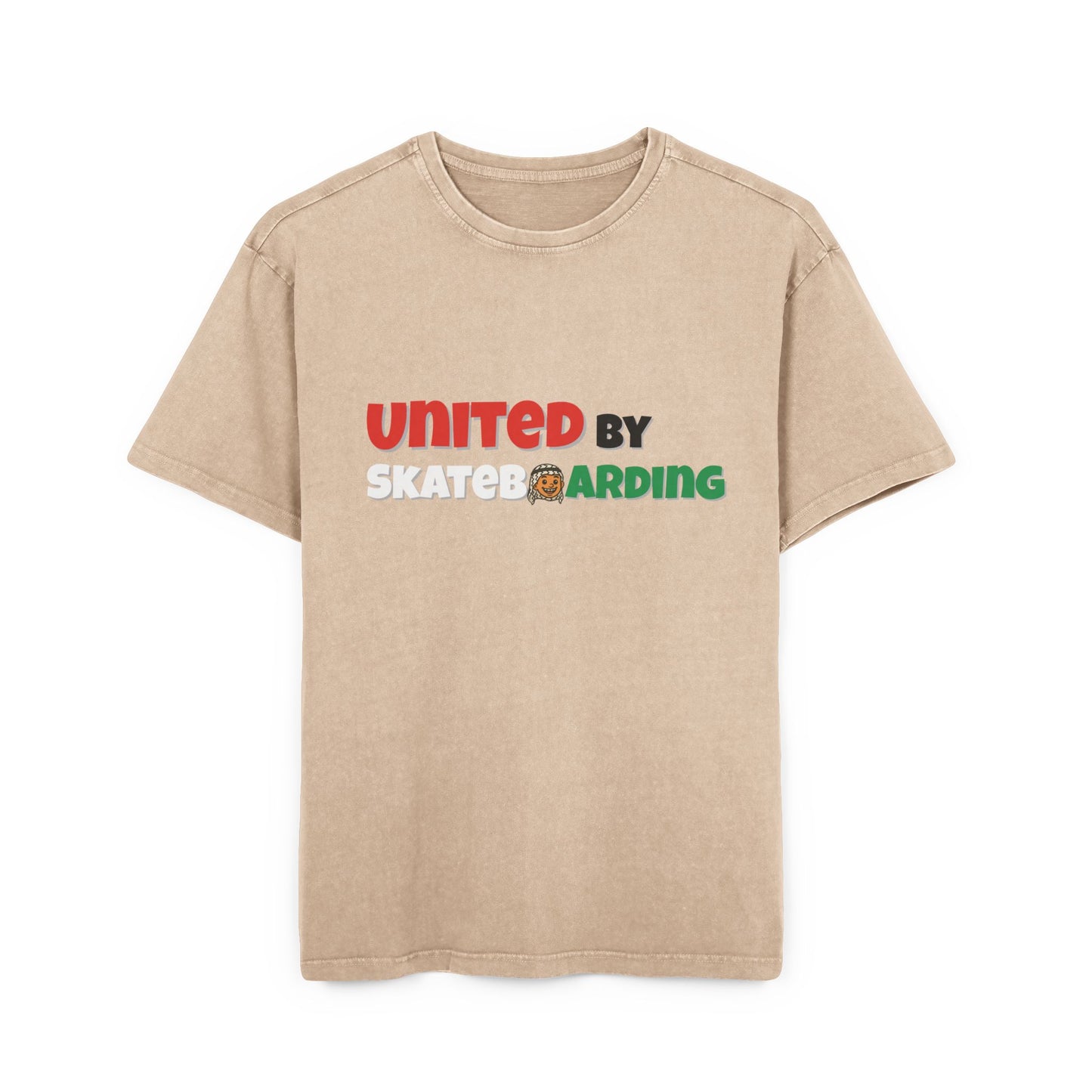 Acid Washed Adult Oversized Premium T-Shirt United For Gaza Union Beige Front