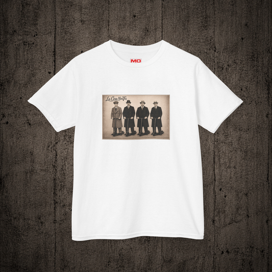 La Cosa Nostra Youth graphic t-shirt in White inspired by freestyle scootering culture and rider friendships.