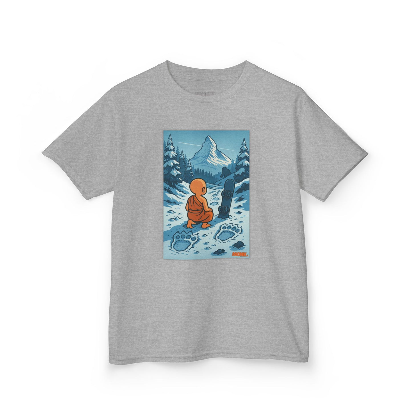 Youth T-shirt Breathable Cotton Snow Monk Front View Sports Grey Color