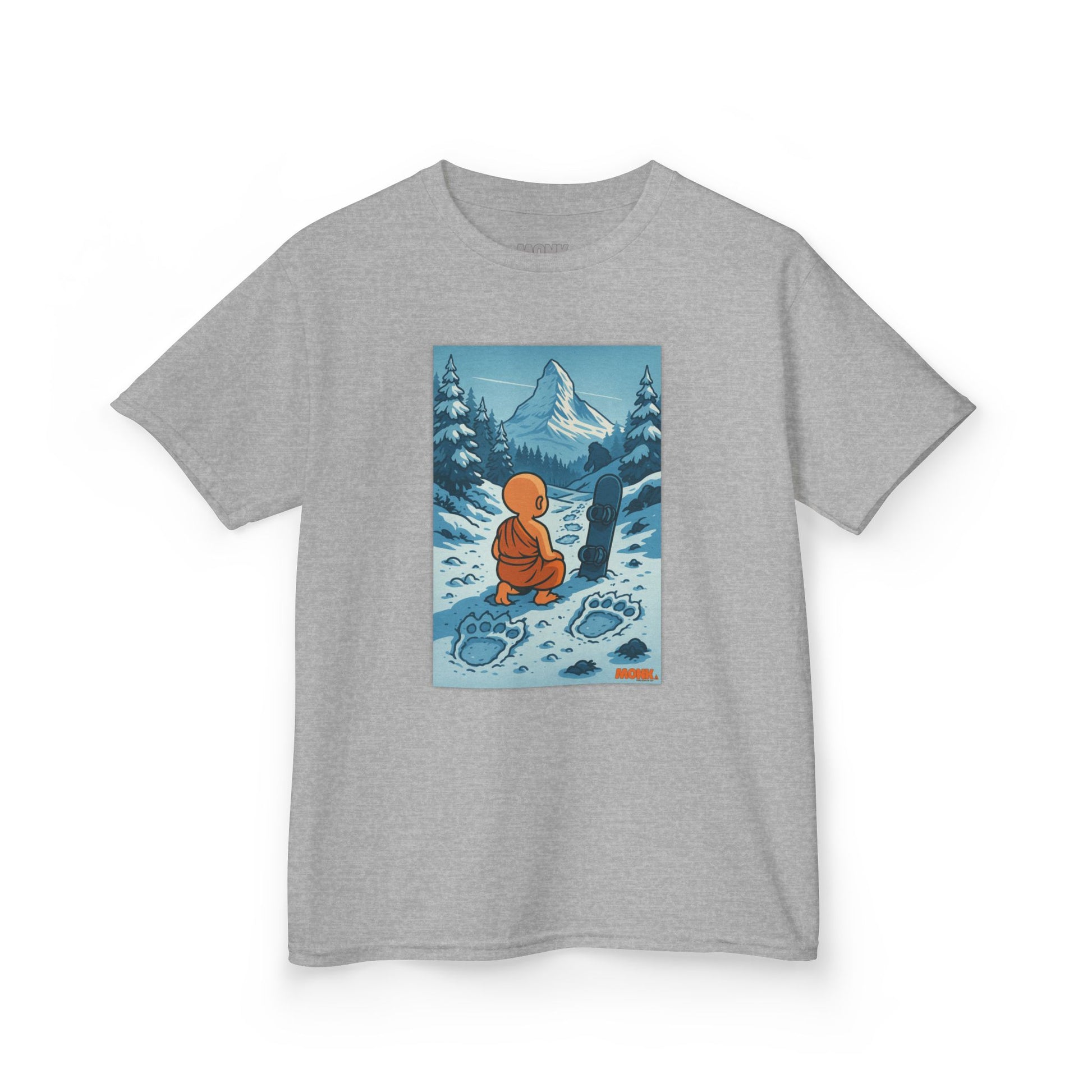 Youth T-shirt Breathable Cotton Snow Monk Front View Sports Grey Color