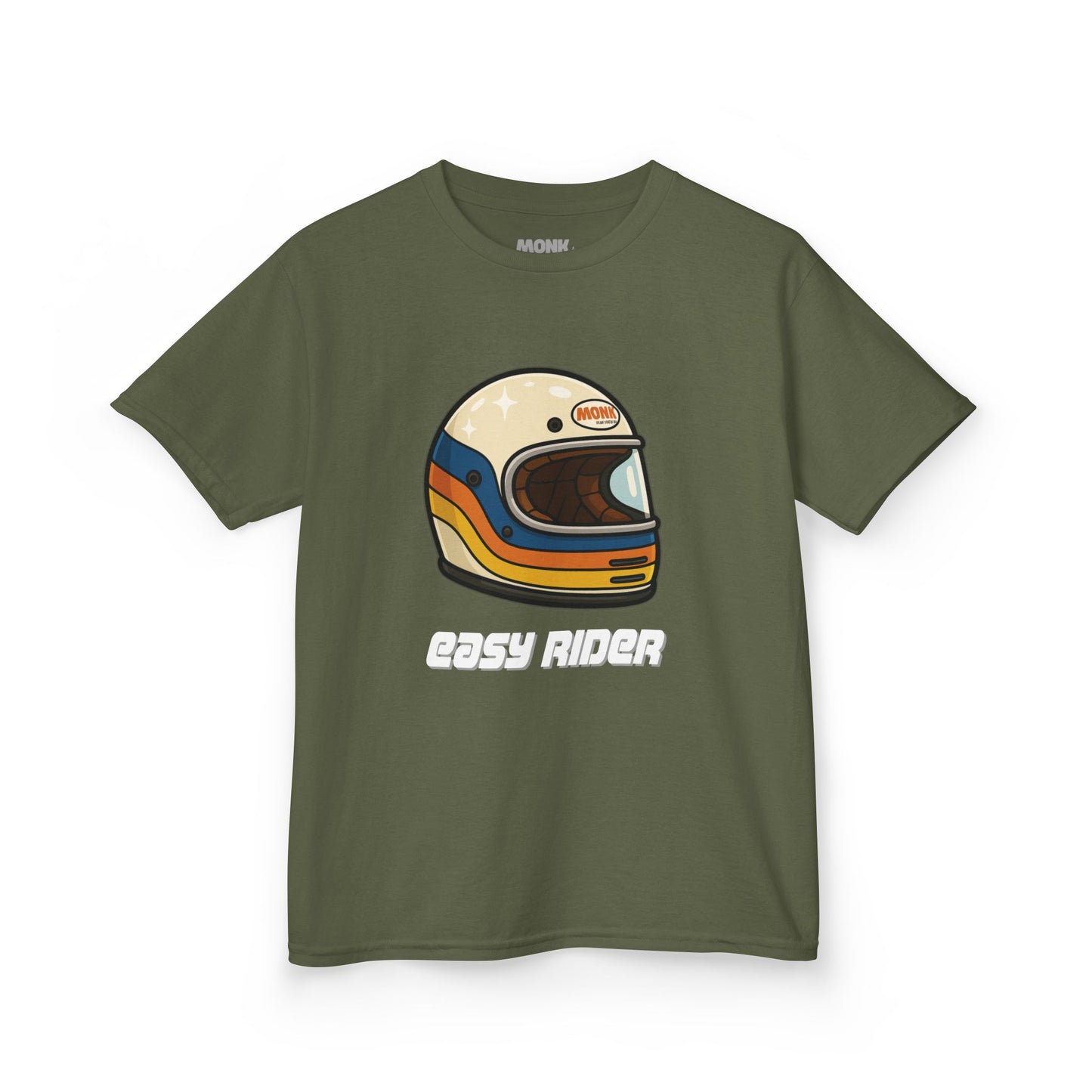 T-shirt Youth 100% Cotton Live To Ride  Monk Front View Military Green Color 