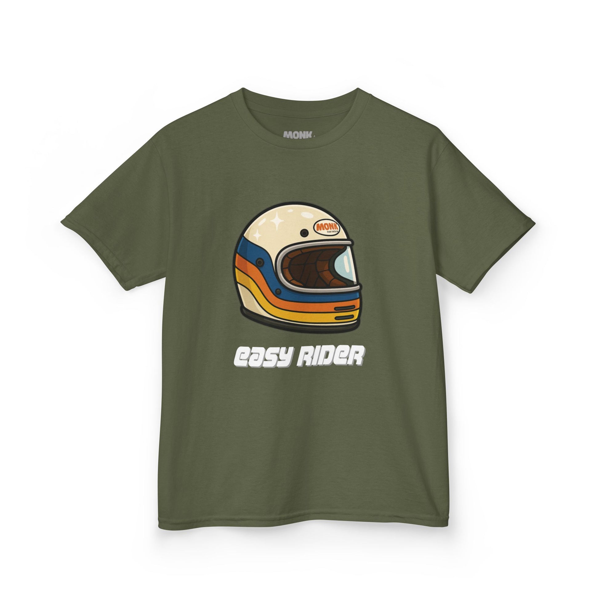 T-shirt Youth 100% Cotton Live To Ride  Monk Front View Military Green Color 