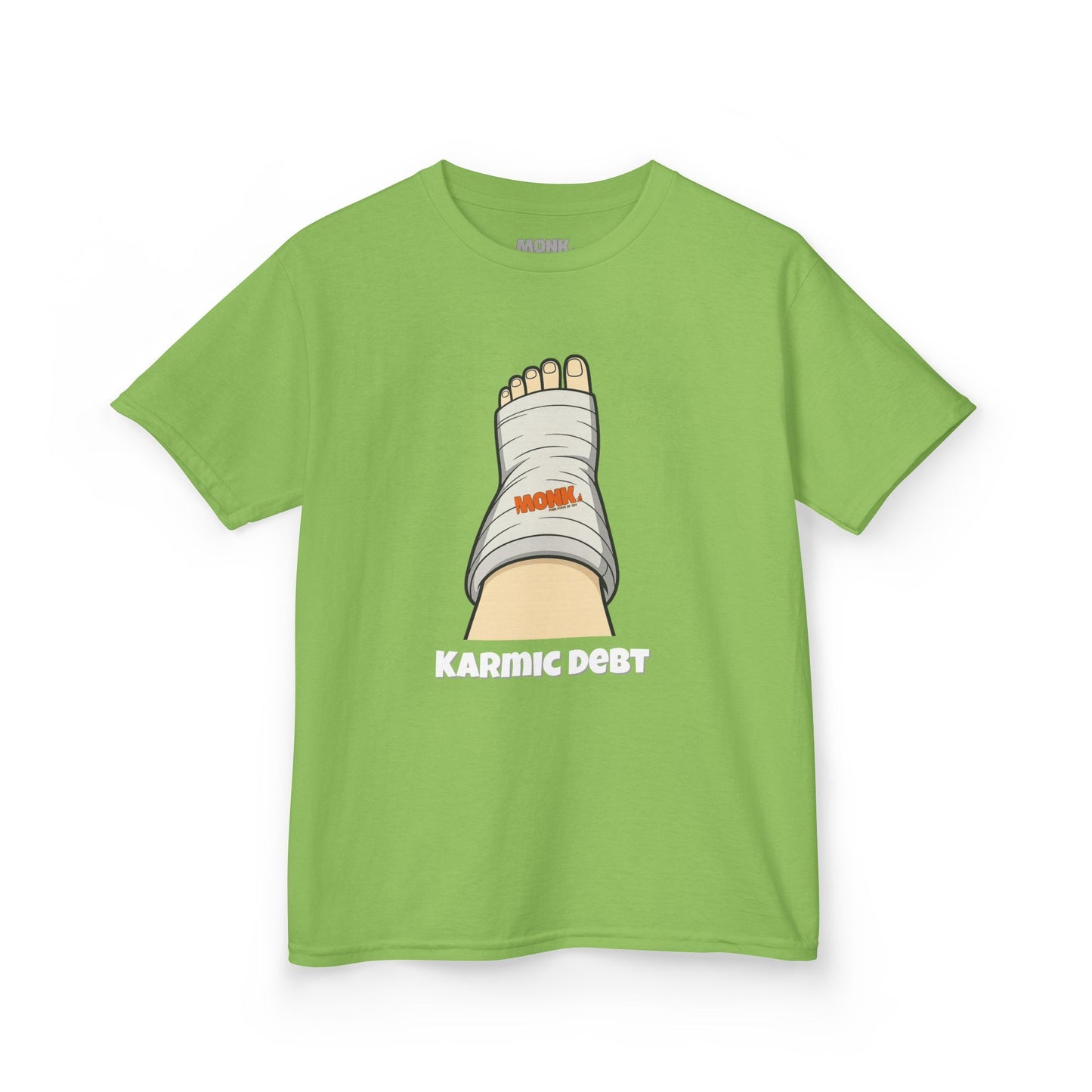 Youth T-shirt Breathable Cotton Monk Karma Front View Lime Color
