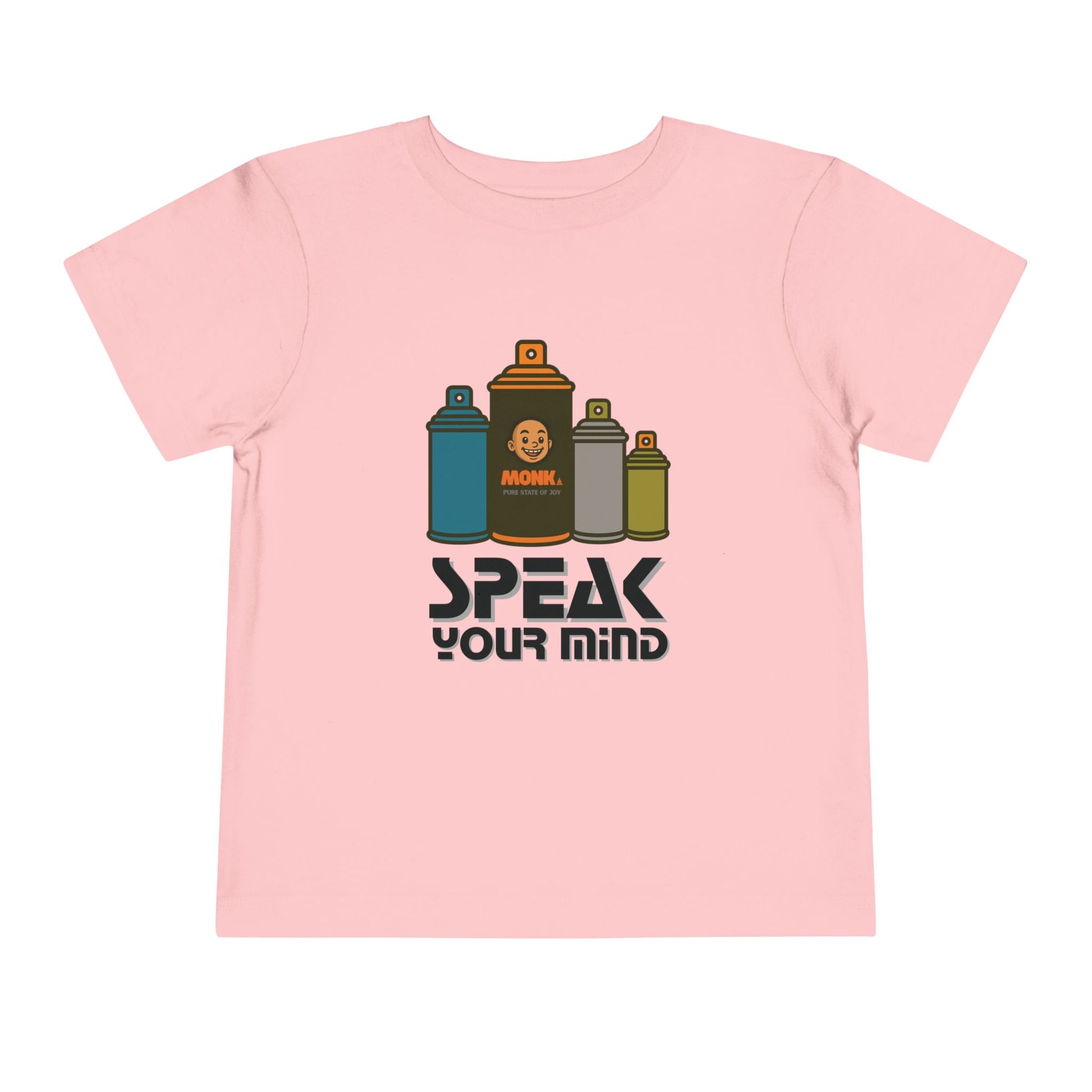 T-shirt Kid Breathable Cotton Monk Speak Loud Front View Pink Color