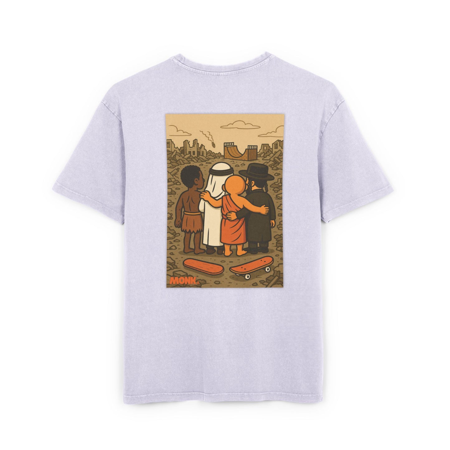 Acid Washed Adult Oversized Premium T-Shirt United For Gaza Lilac Back