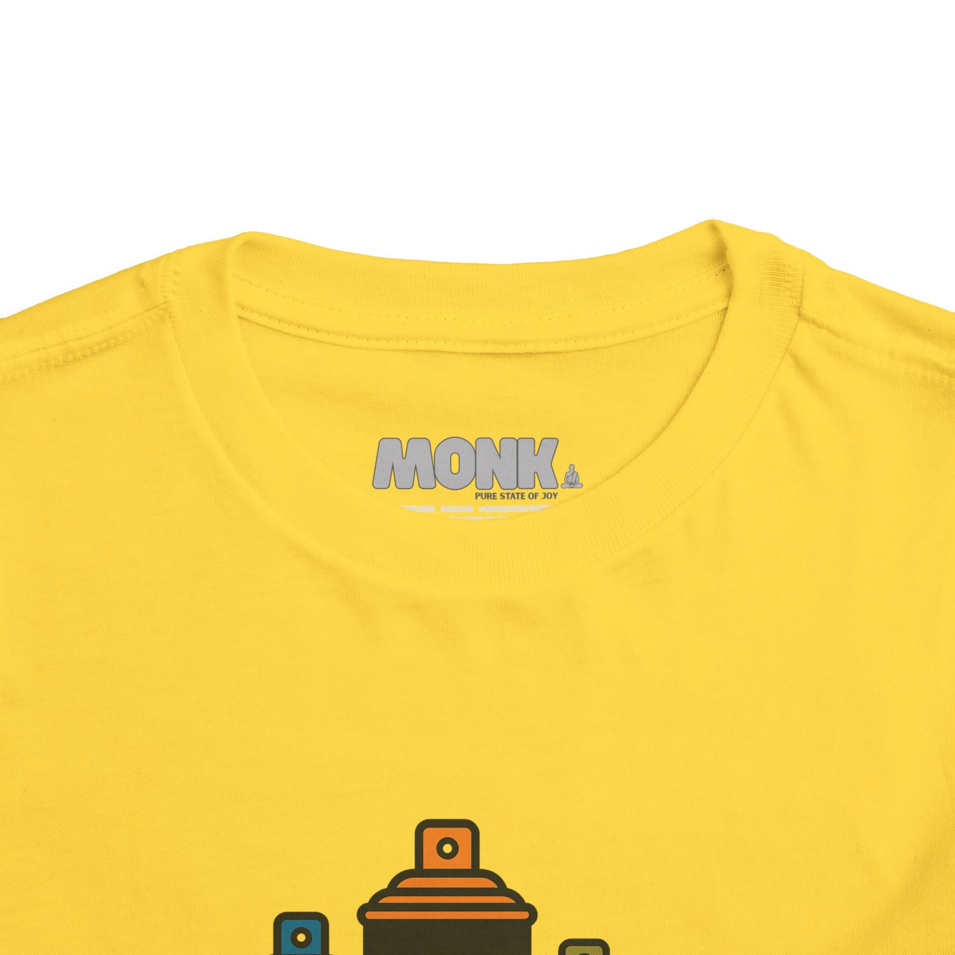 T-shirt Kid Breathable Cotton Monk Speak Loud Front  Collar View Yellow Color