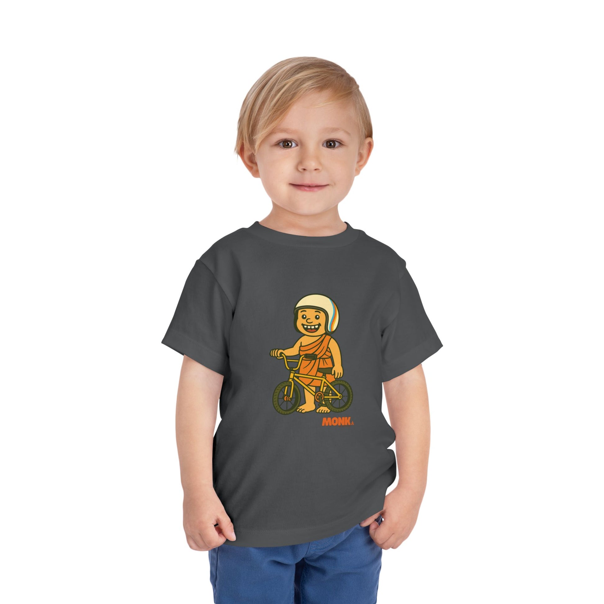 T-shirt Kid Comfortable Cotton Monk Easy Rider Boy Front View Asphalt Color