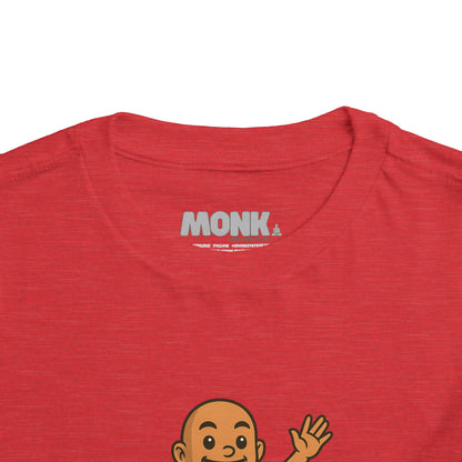 T-shirt Kid Breathable Cotton Monk Rolling Skateboard Collar Front View Heather Red Color