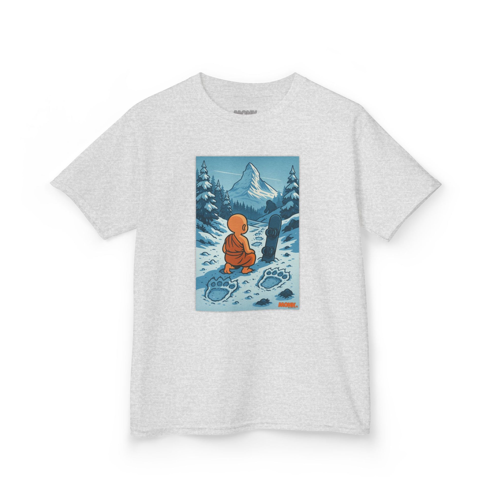 Youth T-shirt Breathable Cotton Snow Monk Front View White Color