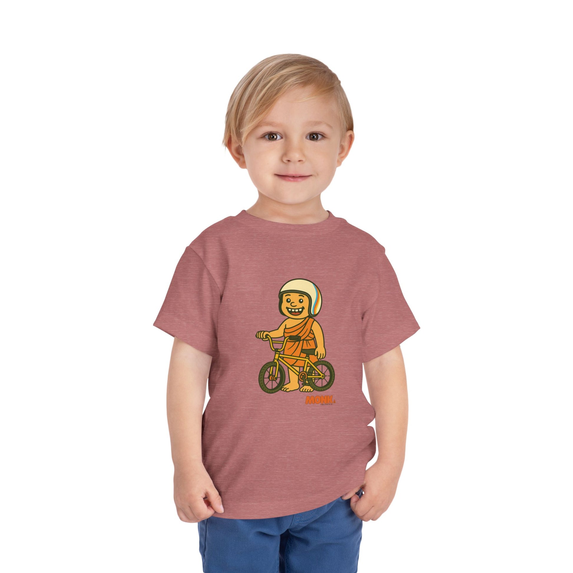 T-shirt Kid Comfortable Cotton Monk Easy Rider Boy Front View Heather Mauve Color