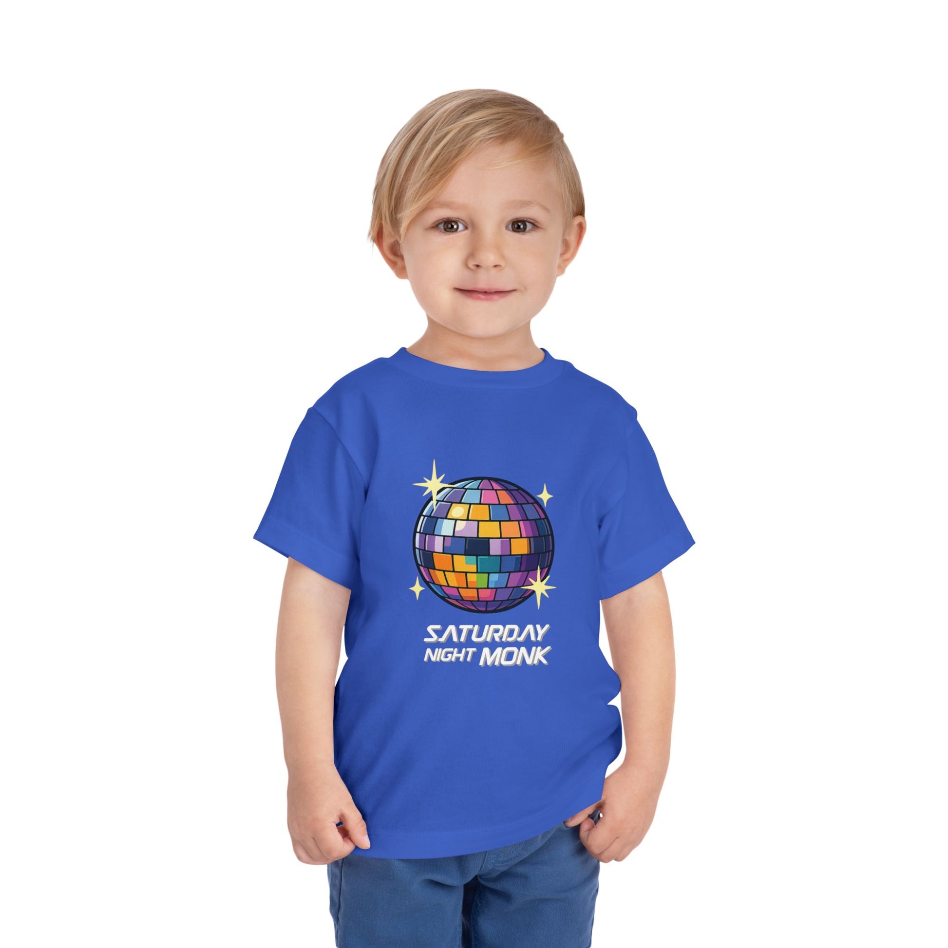 T-shirt Kid Cotton Monk Disco Boy Front View True Royal Blue Color
