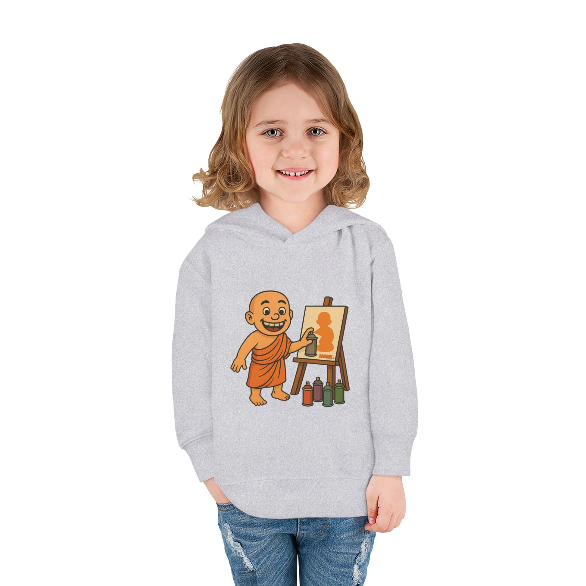 Kids Hoodie Warm Cotton Monk Hide and Seek Girl Front View Heather Grey Color