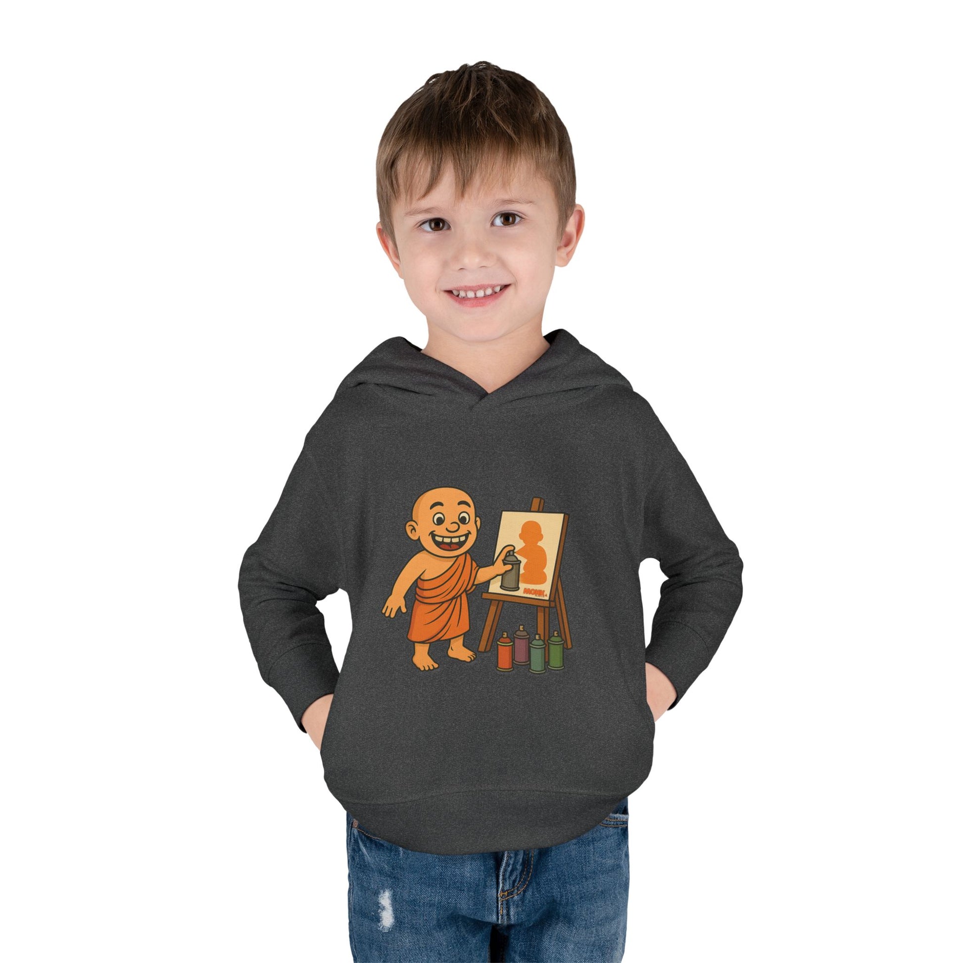 Kids Hoodie Warm Cotton Monk Hide and Seek Boy Front View Smoking Vintage Color