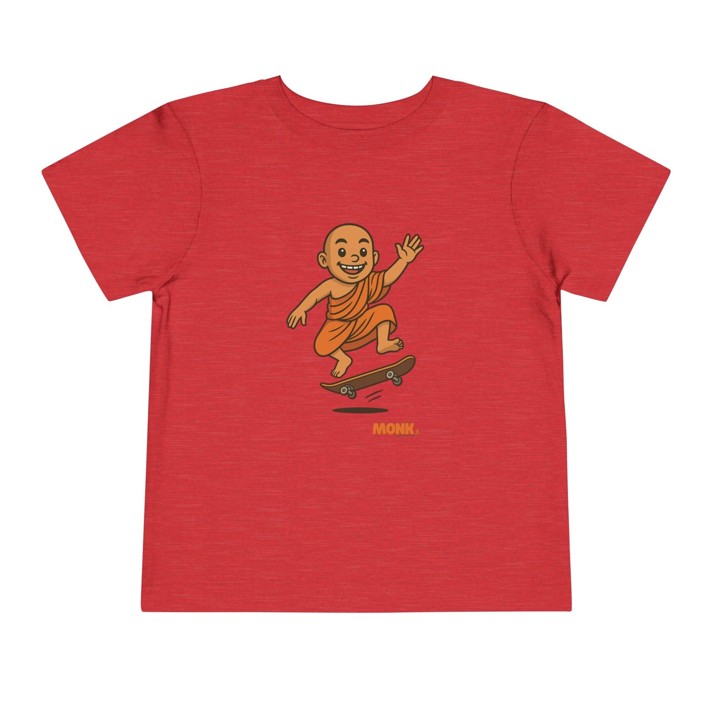 T-shirt Kid Breathable Cotton Monk Rolling Skateboard Front View Heather Red Color