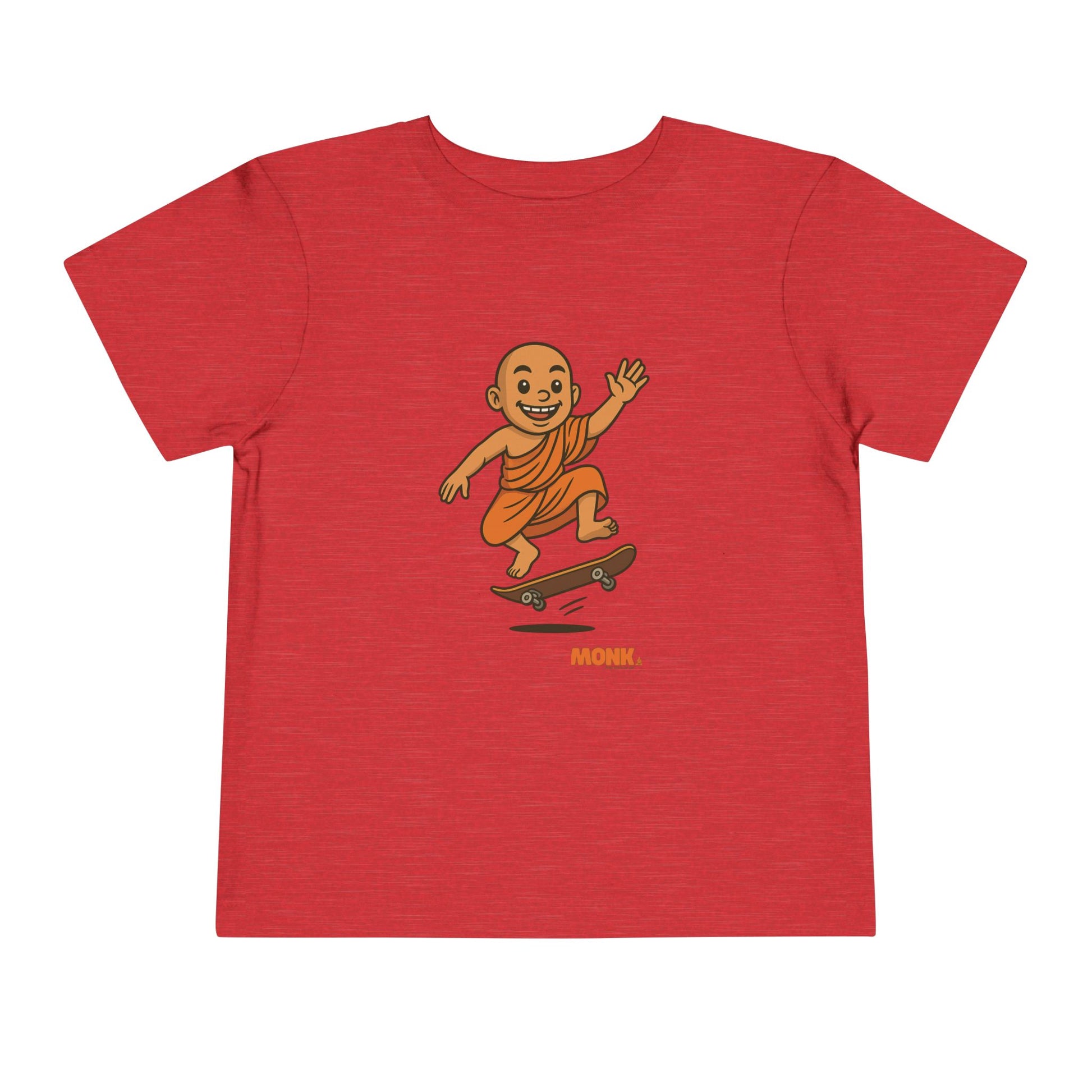 T-shirt Kid Breathable Cotton Monk Rolling Skateboard Front View Heather Red Color
