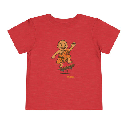 T-shirt Kid Breathable Cotton Monk Rolling Skateboard Front View Heather Red Color
