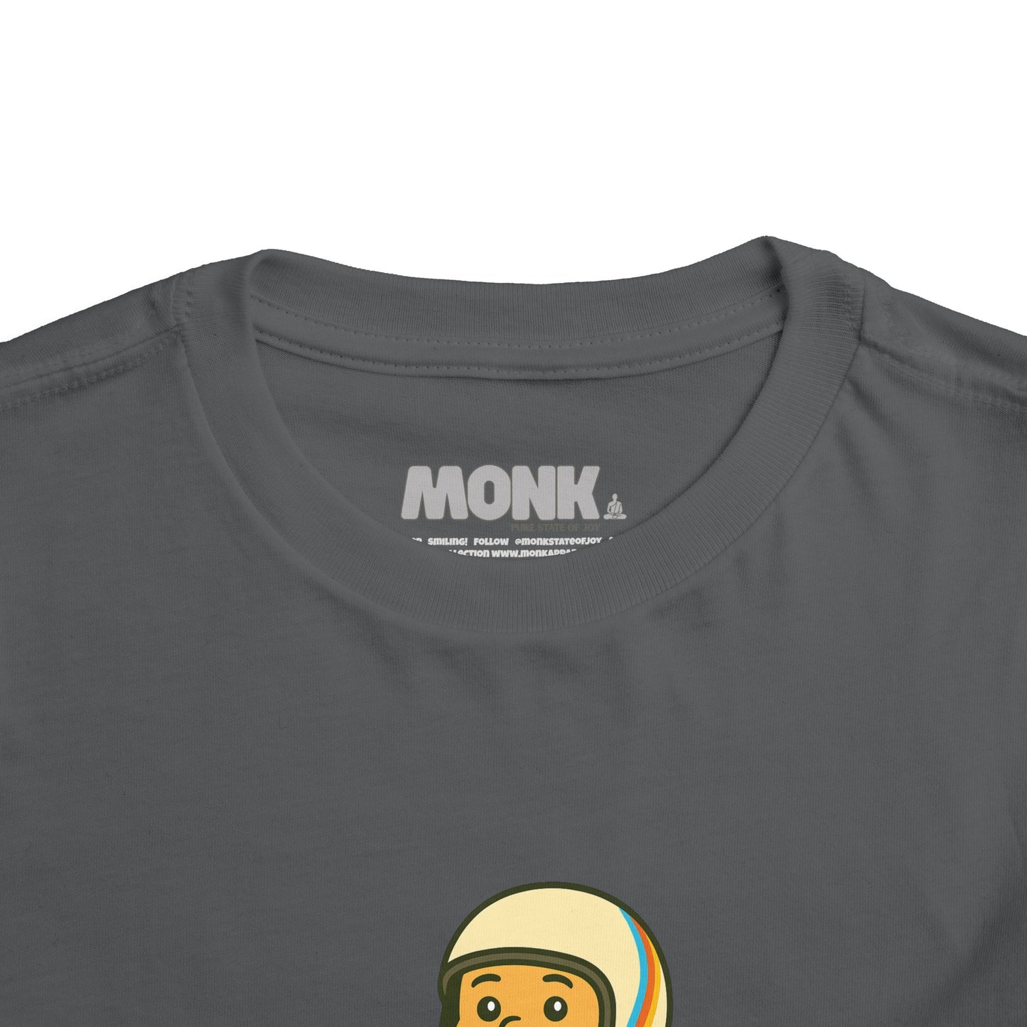 T-shirt Kid Comfortable Cotton Monk Easy Rider Front Collar View Asphalt Color