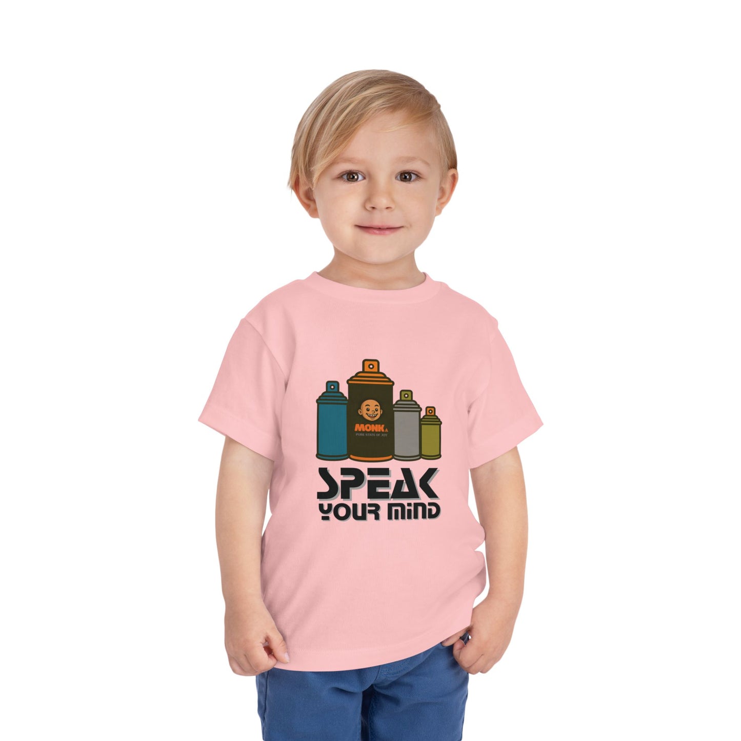 T-shirt Kid Breathable Cotton Monk Speak Loud Boy Front View Pink Color