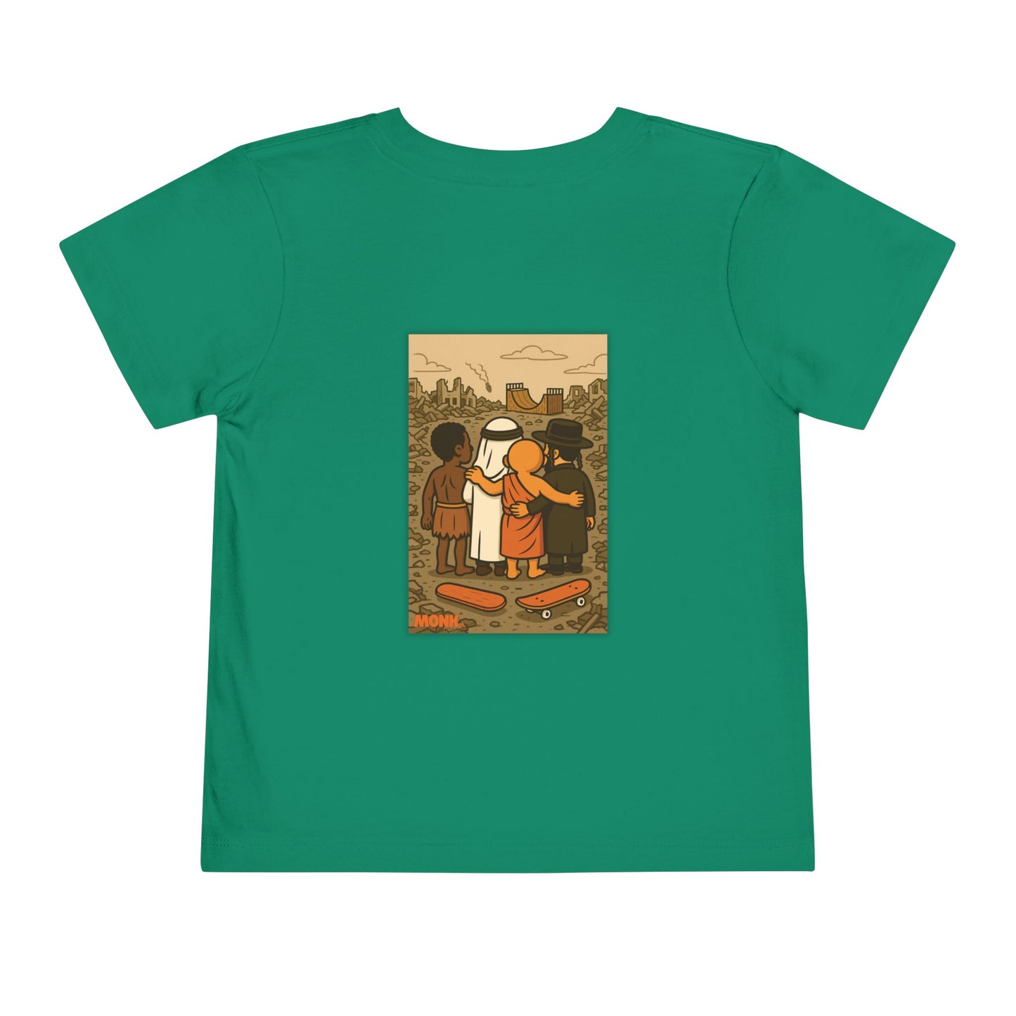 United For Gaza Skateboarding T-Shirt 100% Cotton Kid Back View Green Color