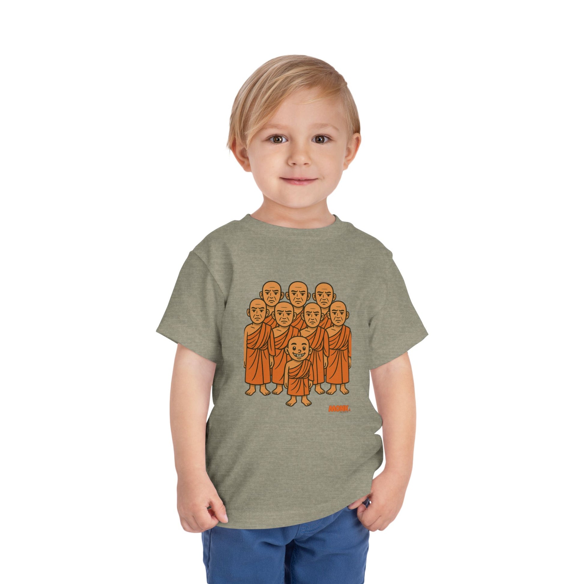 T-shirt Kid Comfortable Cotton Monk Be Yourself Boy Front View Heather Stone Color