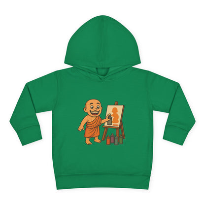 Kids Hoodie Warm Cotton Monk Hide and Seek Front View Heather Kelly Green Color