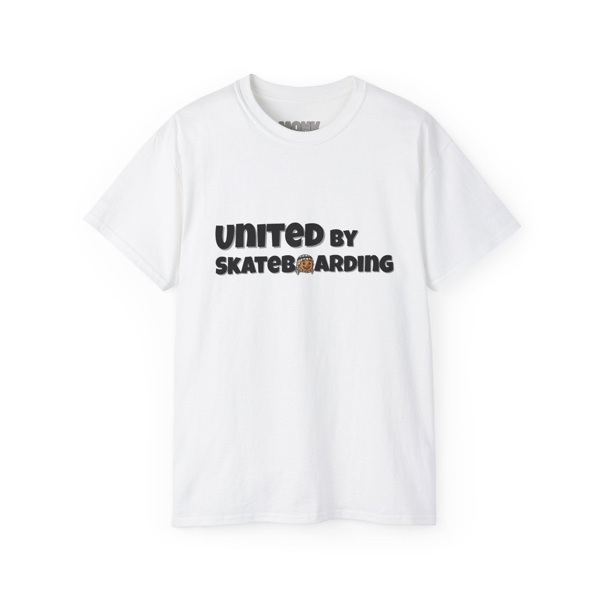 Help Gaza Skateboarding Adult 100% Cotton T-shirt Monk Front View White Color