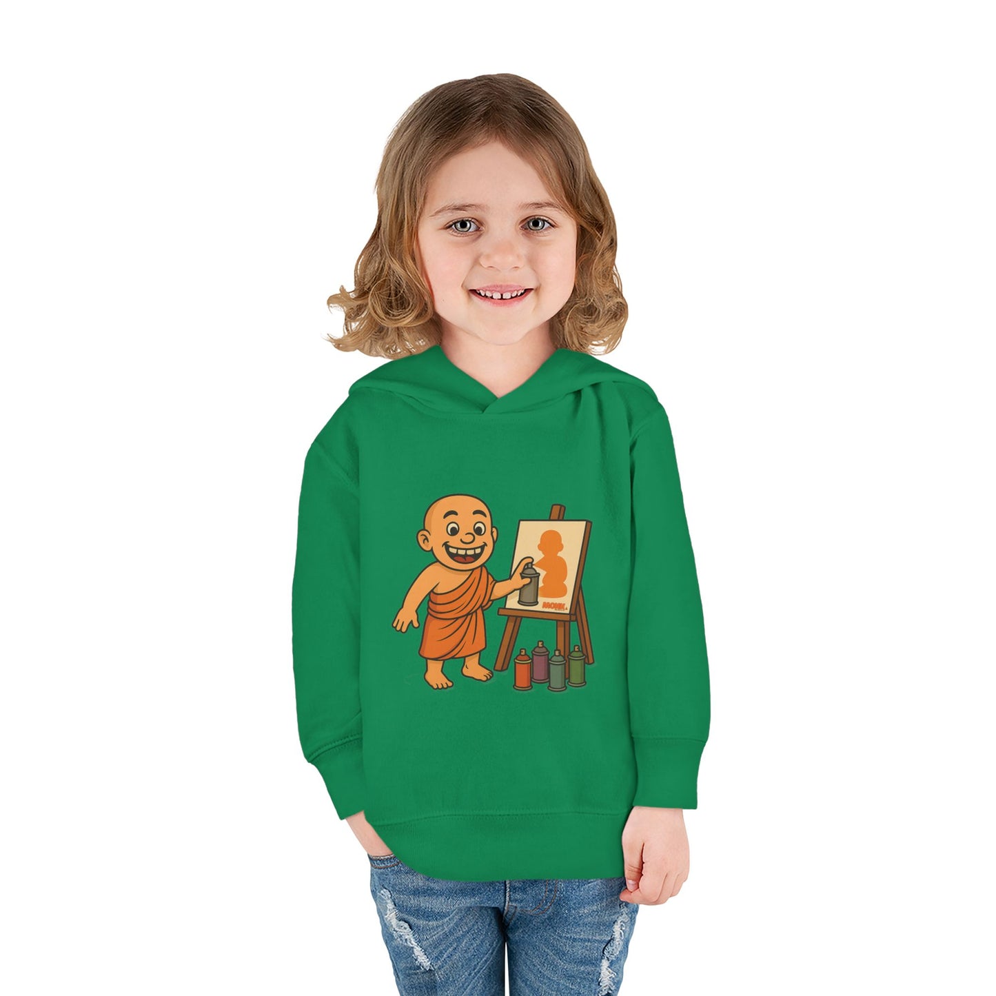 Kids Hoodie Warm Cotton Monk Hide and Seek Girl Front View Heather Kelly Green Color