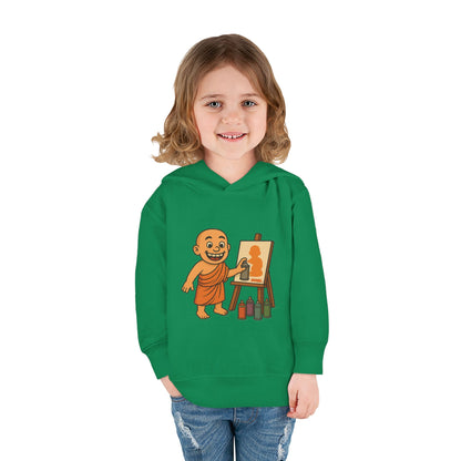 Kids Hoodie Warm Cotton Monk Hide and Seek Girl Front View Heather Kelly Green Color