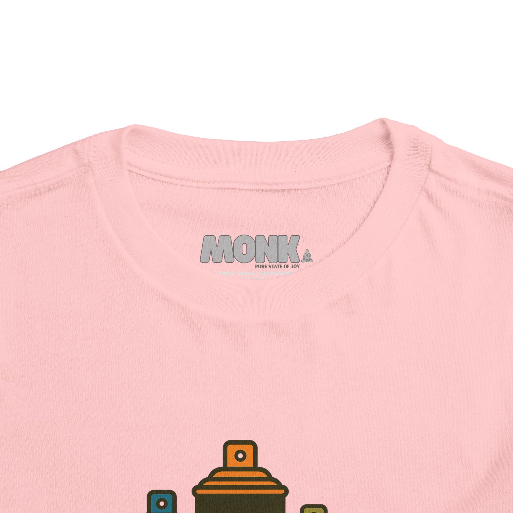 T-shirt Kid Breathable Cotton Monk Speak Loud Front Collar View Pink Color