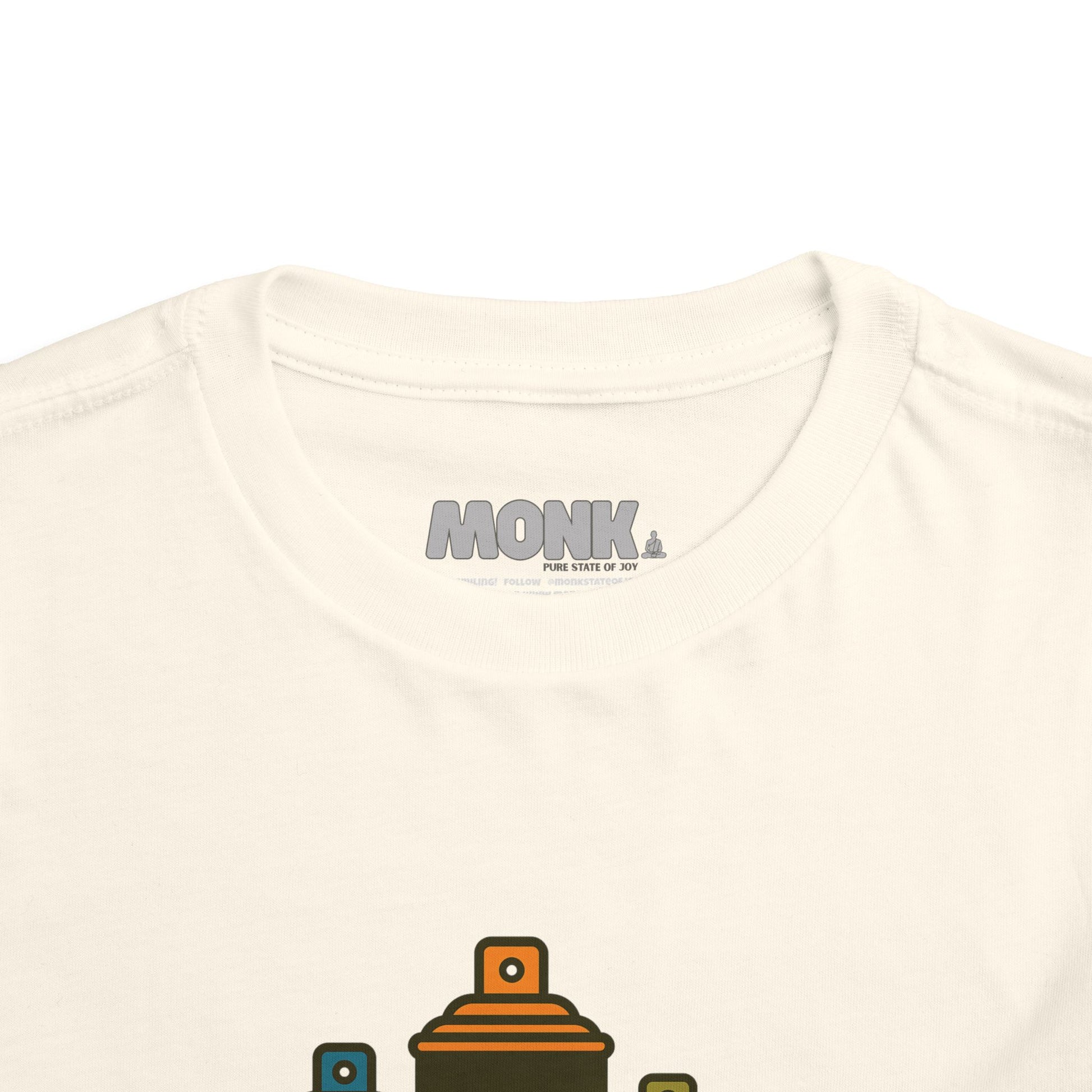 T-shirt Kid Breathable Cotton Monk Speak Loud Front Collar View Natural White Color