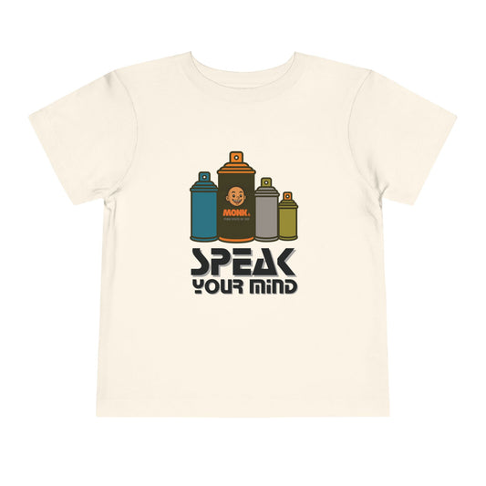 T-shirt Kid Breathable Cotton Monk Speak Loud Front View Natural White Color