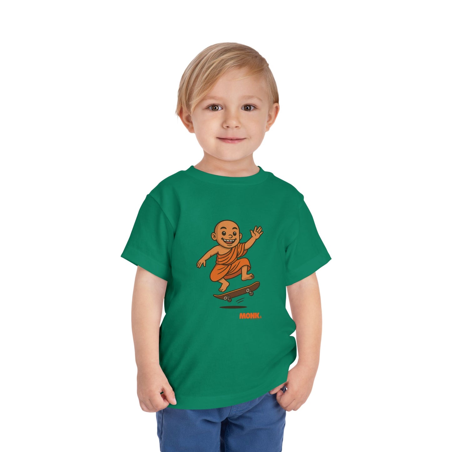 T-shirt Kid Breathable Cotton Monk Rolling Skateboard Boy Front View Heather Kelly Color