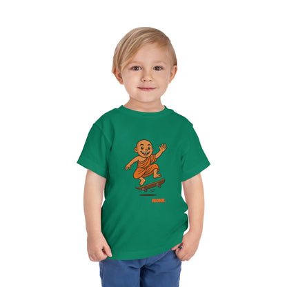 T-shirt Kid Breathable Cotton Monk Rolling Skateboard Boy Front View Heather Kelly Color