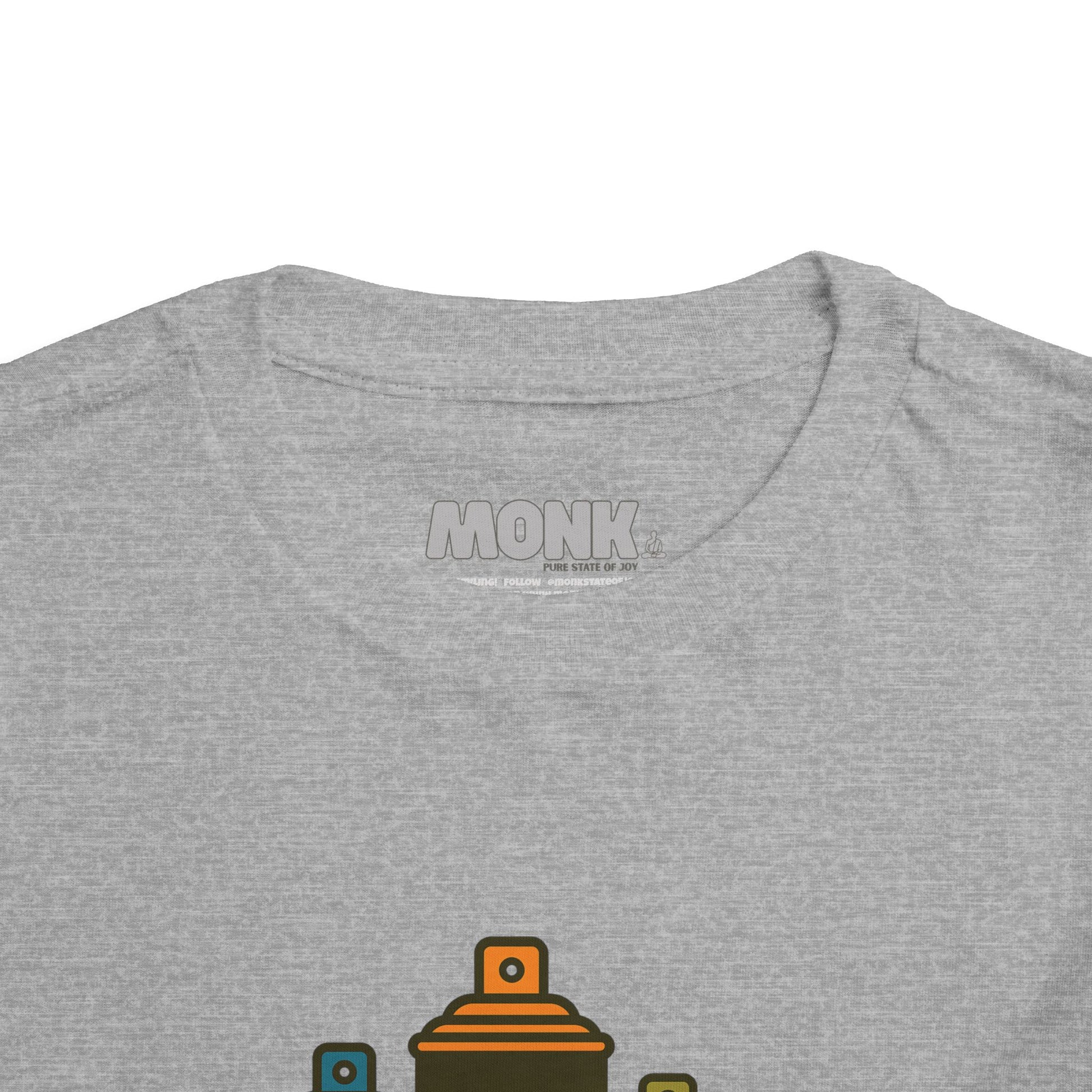 T-shirt Kid Breathable Cotton Monk Speak Loud Front Collar View Athletic Heather Color