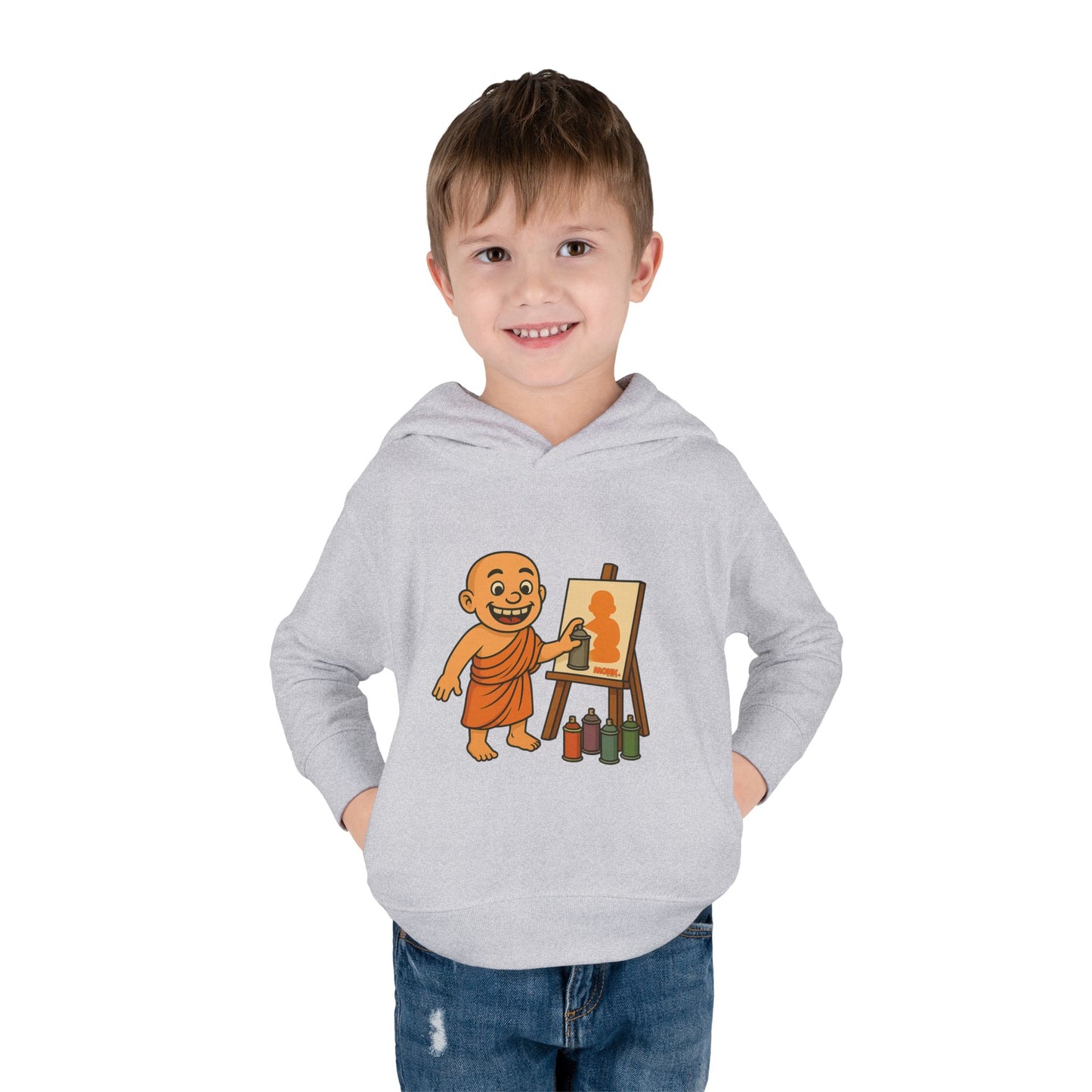 Kids Hoodie Warm Cotton Monk Hide and Seek Boy Front View HeatherGrey Color