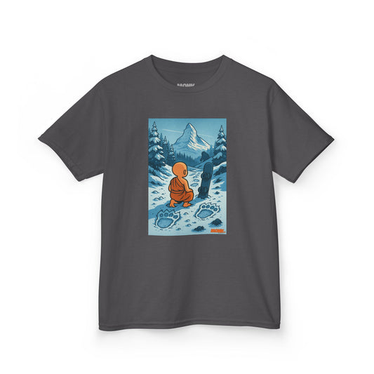 Youth T-shirt Breathable Cotton Snow Monk Front View Charcoal Color