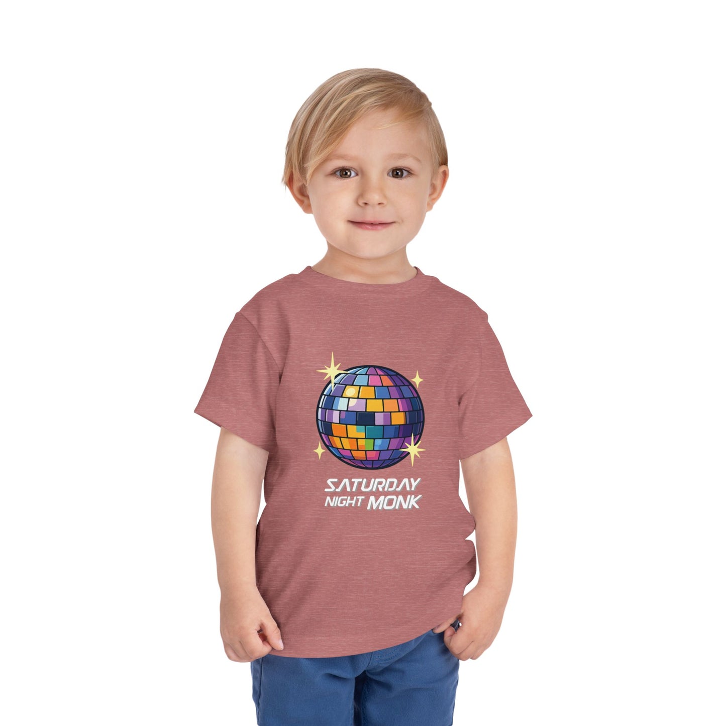 T-shirt Kid Cotton Monk Disco Boy Front View Heather Mauve Color