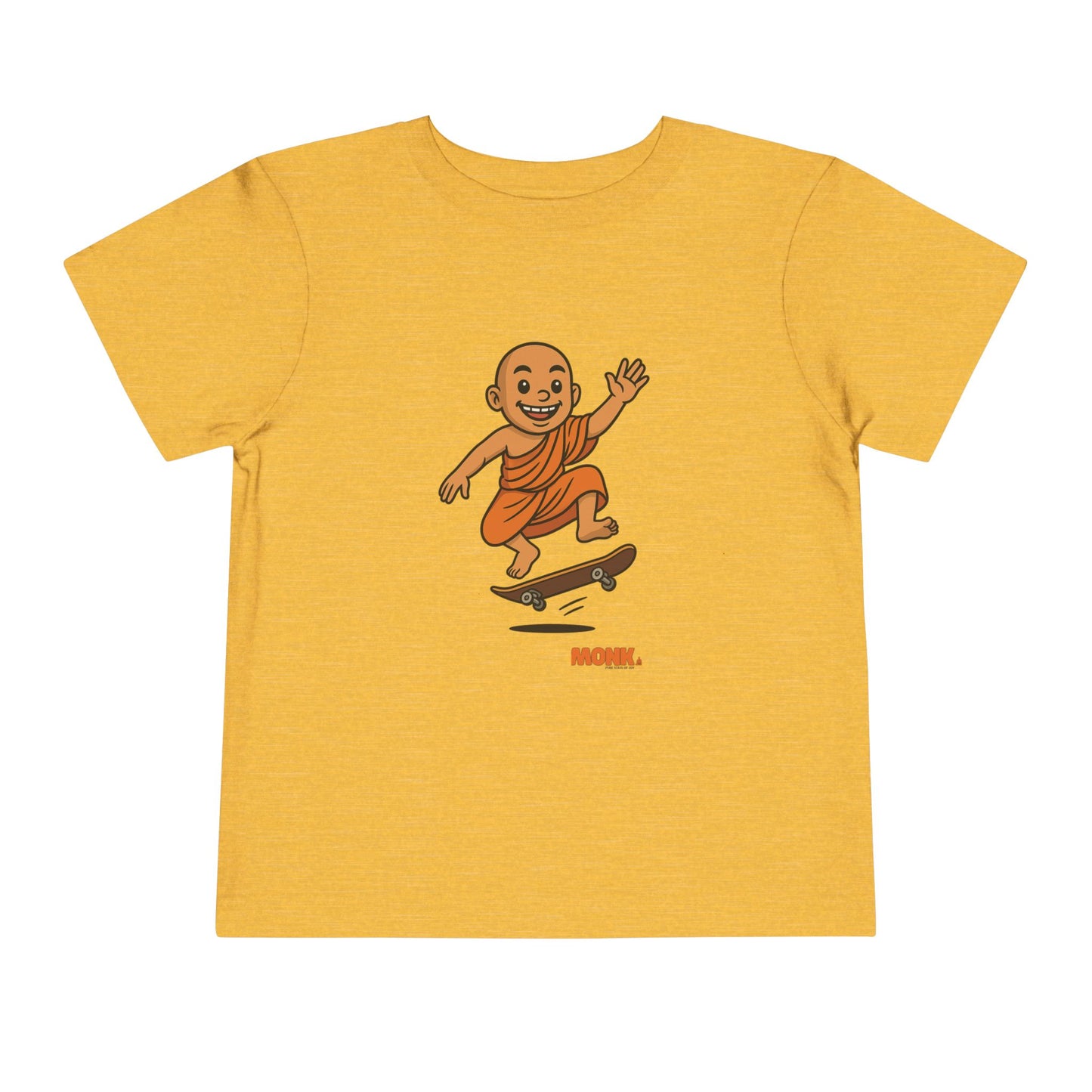 T-shirt Kid Breathable Cotton Monk Rolling Skateboard Front View Heather Yellow Gold Color