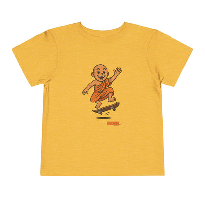 T-shirt Kid Breathable Cotton Monk Rolling Skateboard Front View Heather Yellow Gold Color